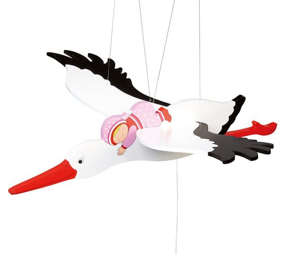 Goki Holz-Schwingtier Storch mit Baby - Rosa