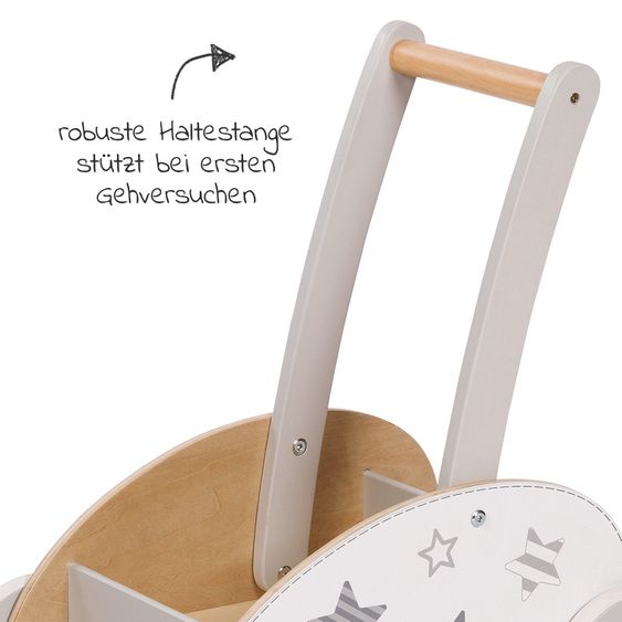 Goki Lauflernwagen zum Schieben - Sterne - Grau Weiß