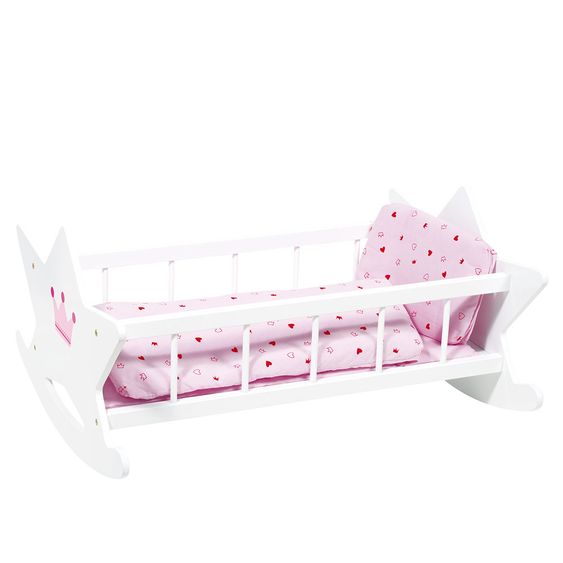 Goki Puppenwiege inkl. Bettsett - Krönchen - Weiß Rosa