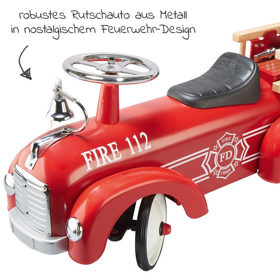 Goki Rutscher Feuerwehr aus Metall - Rot