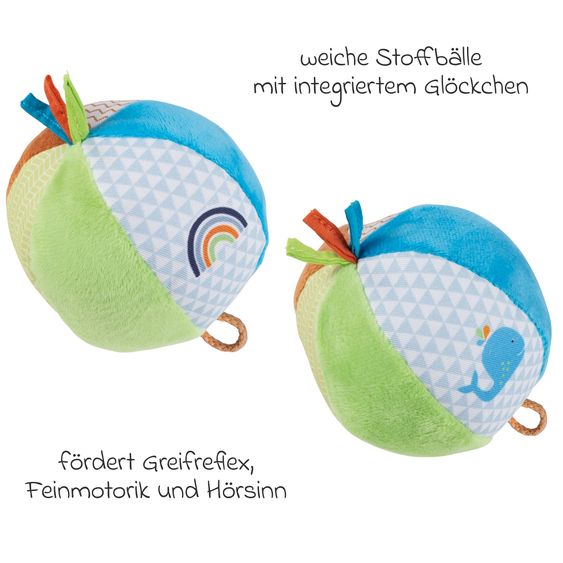 Goki Softball Confezione da 2 con sonaglietti - Arcobaleno Balena