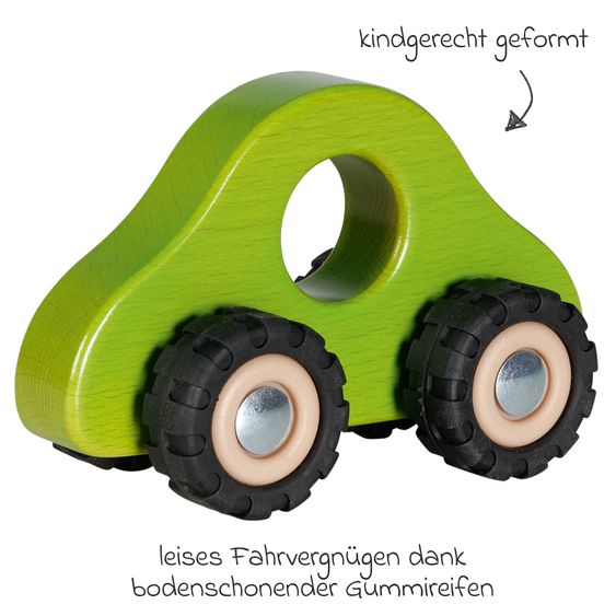 Goki Veicolo giocattolo Set da 4 in legno con pneumatici in gomma