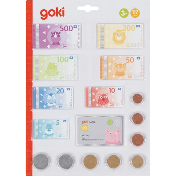 Goki Set di denaro da 117 pezzi Animal Thalers - inclusa carta di credito