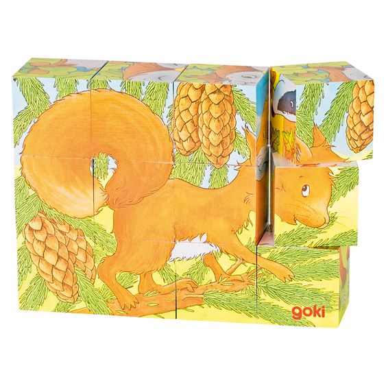 Goki Würfelpuzzle 12 Teile - Waldtiere
