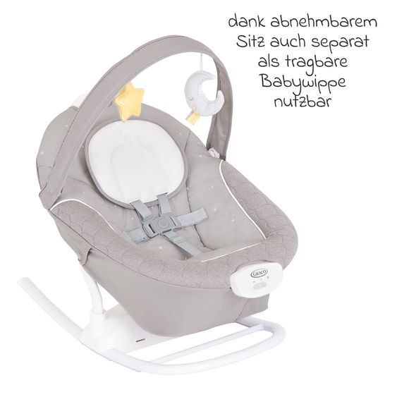 Graco 2in1 baby swing & bouncer SoftSway with Magnetic Motion from birth - 6 months incl. play arch with 2 toys - Starlight