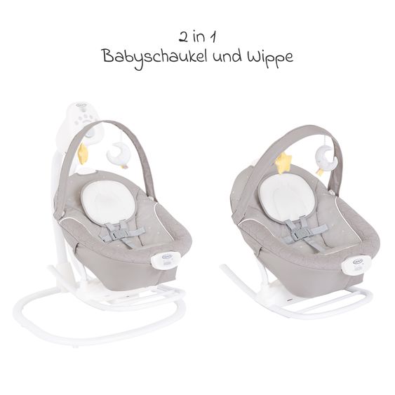 Graco 2in1 baby swing & bouncer SoftSway with Magnetic Motion from birth - 6 months incl. play arch with 2 toys - Starlight