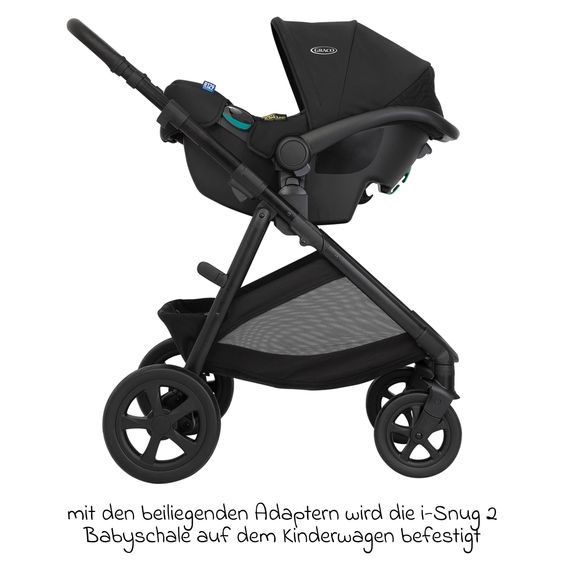 Graco 3in1 Kombi-Kinderwagen-Set Near2Me DLX bis 22 kg belastbar mit Babywanne, Babyschale SnugLite & Regenschutz - Midnight