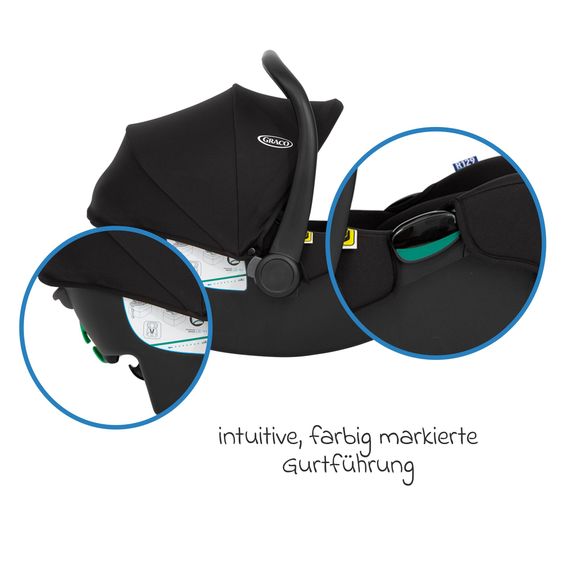 Graco Babyschale SnugLite & SnugTurn i-Size R129 Basisstation ab Geburt bis 13 kg ( 40 cm - 75 cm) inkl. Sitzverleinerer & Sonnenverdeck - Midnight