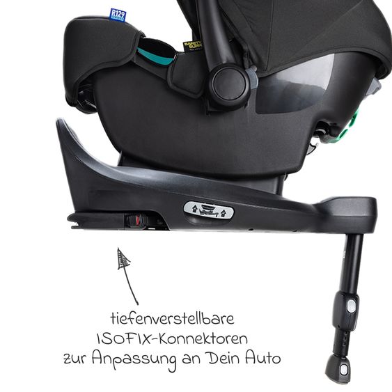 Graco Babyschale SnugLite & SnugTurn i-Size R129 Basisstation ab Geburt bis 13 kg ( 40 cm - 75 cm) inkl. Sitzverleinerer & Sonnenverdeck - Midnight