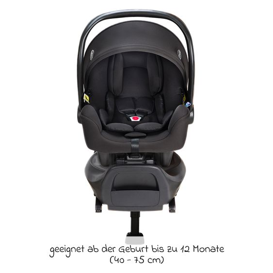 Graco Babyschale SnugLite & SnugTurn i-Size R129 Basisstation ab Geburt bis 13 kg ( 40 cm - 75 cm) inkl. Sitzverleinerer & Sonnenverdeck - Midnight