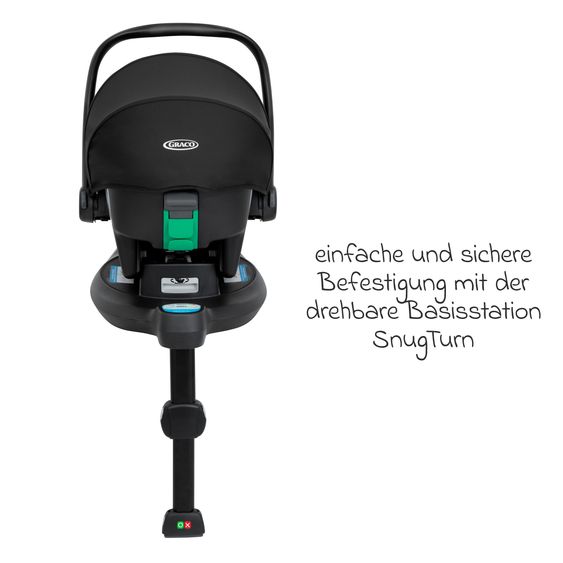 Graco Babyschale SnugLite & SnugTurn i-Size R129 Basisstation ab Geburt bis 13 kg ( 40 cm - 75 cm) inkl. Sitzverleinerer & Sonnenverdeck - Midnight