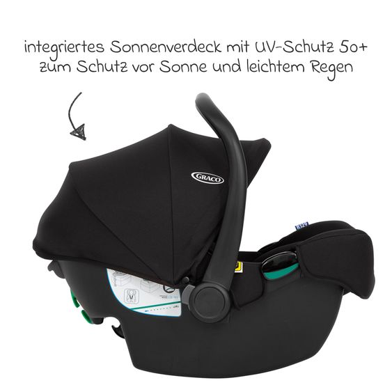 Graco Babyschale SnugLite & SnugTurn i-Size R129 Basisstation ab Geburt bis 13 kg ( 40 cm - 75 cm) inkl. Sitzverleinerer & Sonnenverdeck - Midnight