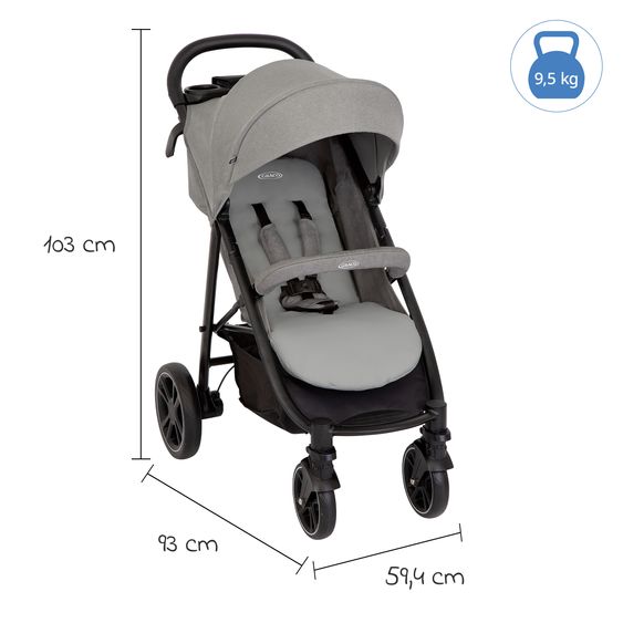 Graco Buggy & Sportwagen Eezefold DLX  mit Einhand-Faltmechanismus, Sonnenschirm, Regenschutz, Insektenschutz & Becherhalter - Lunar