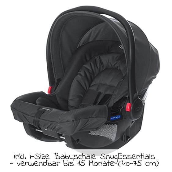 Graco Buggy / Sportwagen Evo inkl. Babyschale, Fußsack und Regenschutz - Black Grey