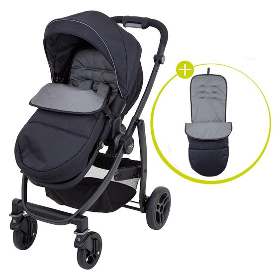 Graco Buggy / Sportwagen Evo inkl. Babyschale, Fußsack und Regenschutz - Black Grey