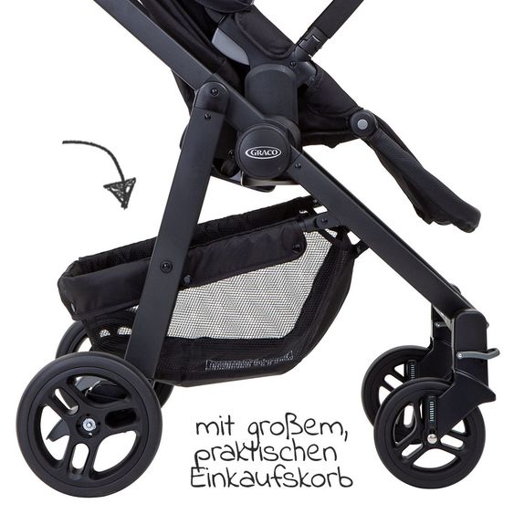 Graco Buggy / Sportwagen Evo inkl. Babyschale, Fußsack und Regenschutz - Black Grey