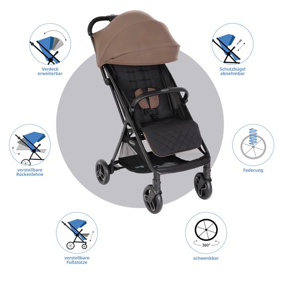 Graco Buggy- & Sportwagen Myavo bis 22 kg belastbar nur 5,8 kg leicht mit Liegefunktion & Regenschutz - Fossil
