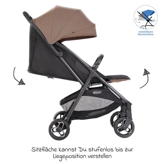 Graco Buggy- & Sportwagen Myavo bis 22 kg belastbar nur 5,8 kg leicht mit Liegefunktion & Regenschutz - Fossil