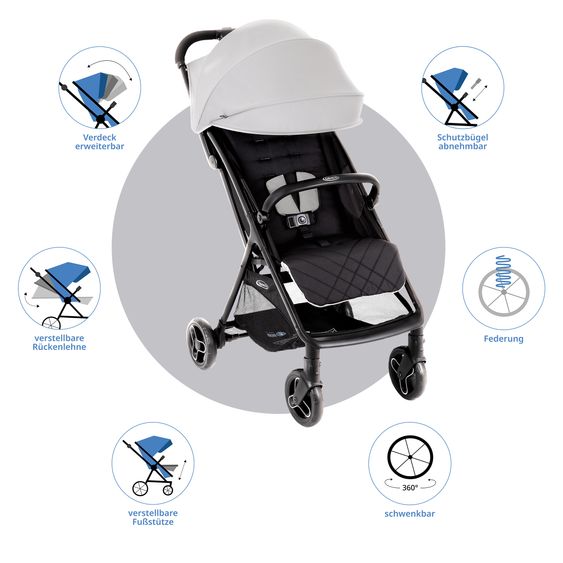 Graco Buggy & pushchair Myavo up to 22 kg load capacity only 5.8 kg light with reclining function & rain cover - Steeple Gray