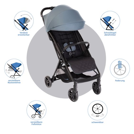 Graco Buggy- & Sportwagen Myavo bis 22 kg belastbar nur 5,8 kg leicht mit Liegefunktion & Regenschutz - Stormy