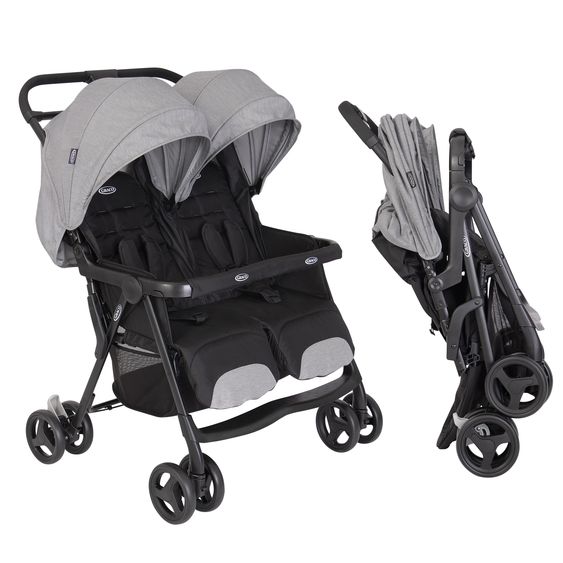 Graco Sibling & twin stroller DuoRider only 12.1 kg weight with reclining position incl. rain cover - Steeple Gray