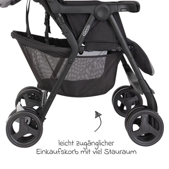 Graco Sibling & twin stroller DuoRider only 12.1 kg weight with reclining position incl. rain cover - Steeple Gray