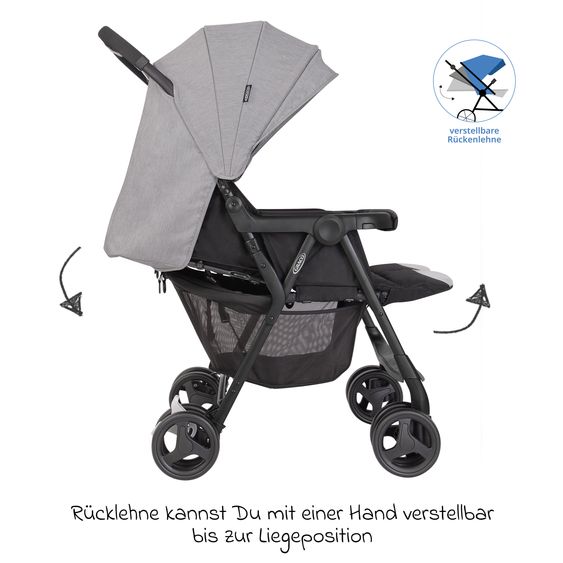 Graco Sibling & twin stroller DuoRider only 12.1 kg weight with reclining position incl. rain cover - Steeple Gray