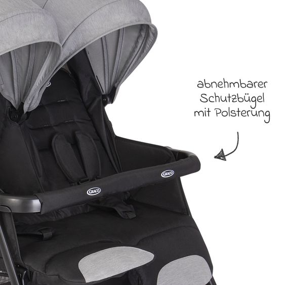 Graco Sibling & twin stroller DuoRider only 12.1 kg weight with reclining position incl. rain cover - Steeple Gray