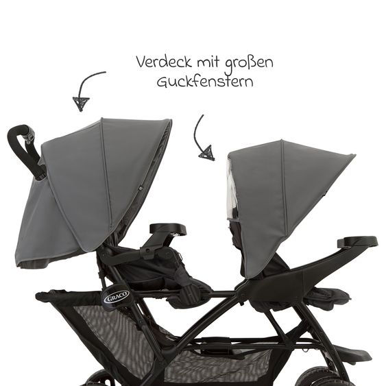 Graco Geschwisterwagen Stadium Duo mit 2x Snacktabletts & Rücksitz mit Liegeposition - Titanium