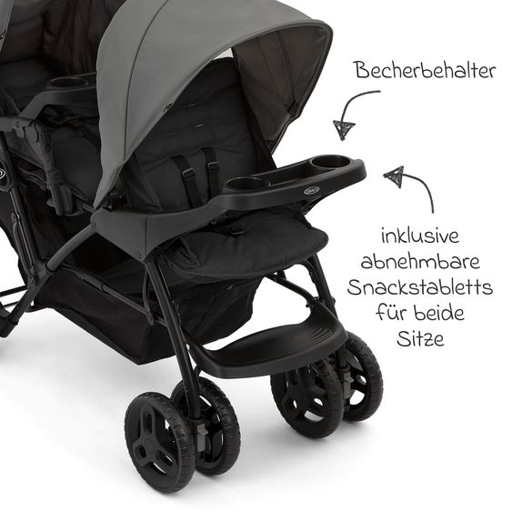 Graco Geschwisterwagen Stadium Duo mit 2x Snacktabletts & Rücksitz mit Liegeposition - Titanium