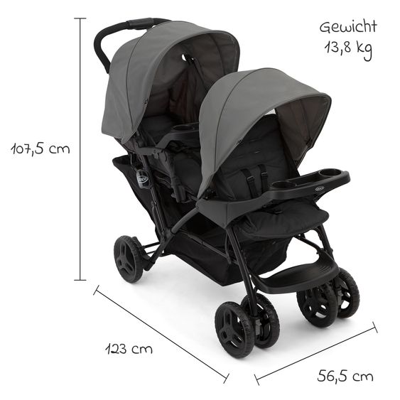 Graco Geschwisterwagen Stadium Duo mit 2x Snacktabletts & Rücksitz mit Liegeposition - Titanium