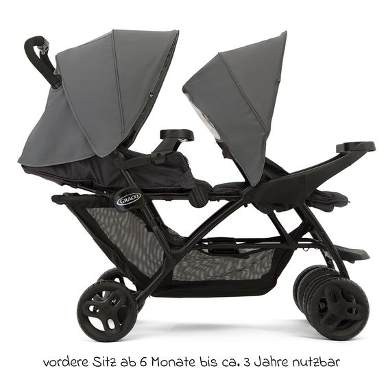 Graco Geschwisterwagen Stadium Duo mit 2x Snacktabletts & Rücksitz mit Liegeposition - Titanium