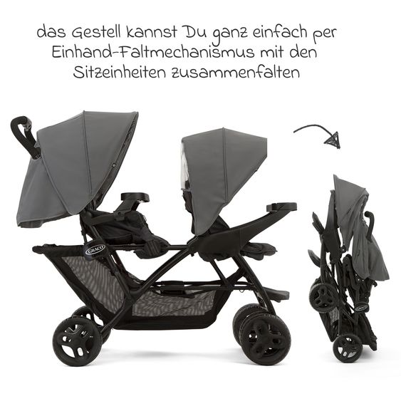 Graco Geschwisterwagen Stadium Duo mit 2x Snacktabletts & Rücksitz mit Liegeposition - Titanium