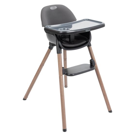 Graco Hochstuhl & Baby-Stuhl Presti ab 6 Monate nutzbar bis 27,3 kg nur 4,8 kg leicht, faltbar mit Ess-Tablett - Charcoal