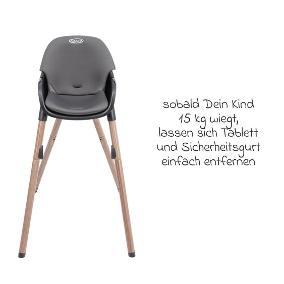 Graco Hochstuhl & Baby-Stuhl Presti ab 6 Monate nutzbar bis 27,3 kg nur 4,8 kg leicht, faltbar mit Ess-Tablett - Charcoal