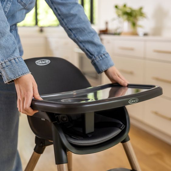 Graco Hochstuhl & Baby-Stuhl Presti ab 6 Monate nutzbar bis 27,3 kg nur 4,8 kg leicht, faltbar mit Ess-Tablett - Charcoal