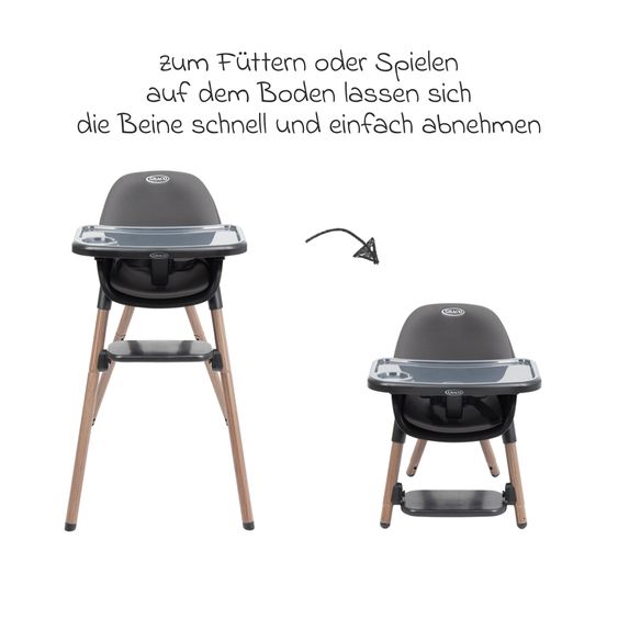 Graco Hochstuhl & Baby-Stuhl Presti ab 6 Monate nutzbar bis 27,3 kg nur 4,8 kg leicht, faltbar mit Ess-Tablett - Charcoal