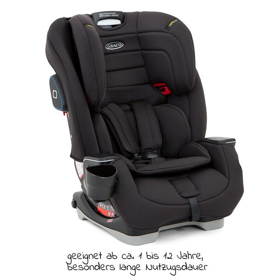 Graco Kindersitz Avolve Gruppe 1/2/3 - ab 9 Monate - 12 Jahre (9-36kg) inkl. Sitzverkleinerer, Becherhalter - Black
