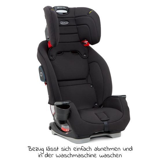 Graco Kindersitz Avolve Gruppe 1/2/3 - ab 9 Monate - 12 Jahre (9-36kg) inkl. Sitzverkleinerer, Becherhalter - Black