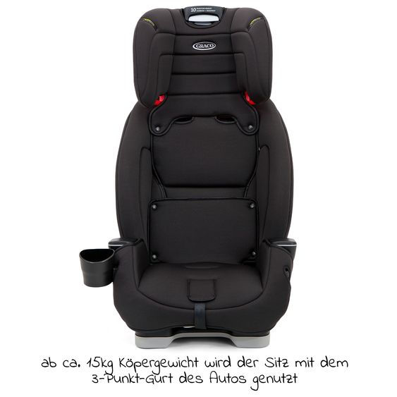 Graco Kindersitz Avolve Gruppe 1/2/3 - ab 9 Monate - 12 Jahre (9-36kg) inkl. Sitzverkleinerer, Becherhalter - Black
