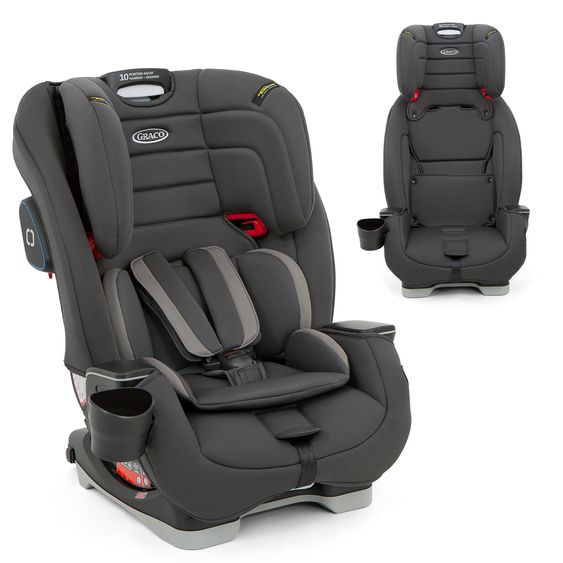 Graco Kindersitz Avolve Gruppe 1/2/3 - ab 9 Monate - 12 Jahre (9-36kg) inkl. Sitzverkleinerer, Becherhalter - Charcoal