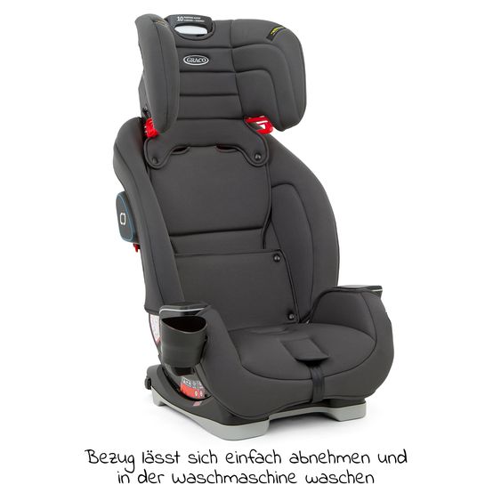 Graco Kindersitz Avolve Gruppe 1/2/3 - ab 9 Monate - 12 Jahre (9-36kg) inkl. Sitzverkleinerer, Becherhalter - Charcoal
