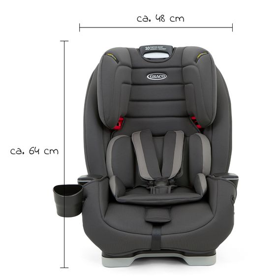 Graco Kindersitz Avolve Gruppe 1/2/3 - ab 9 Monate - 12 Jahre (9-36kg) inkl. Sitzverkleinerer, Becherhalter - Charcoal