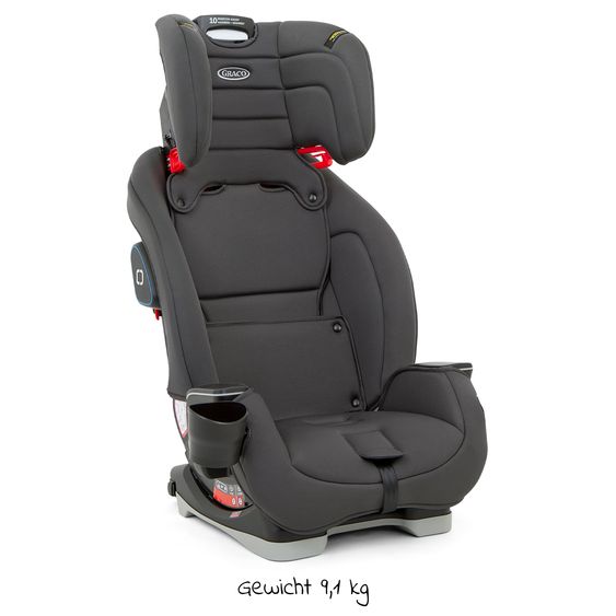 Graco Kindersitz Avolve Gruppe 1/2/3 - ab 9 Monate - 12 Jahre (9-36kg) inkl. Sitzverkleinerer, Becherhalter - Charcoal