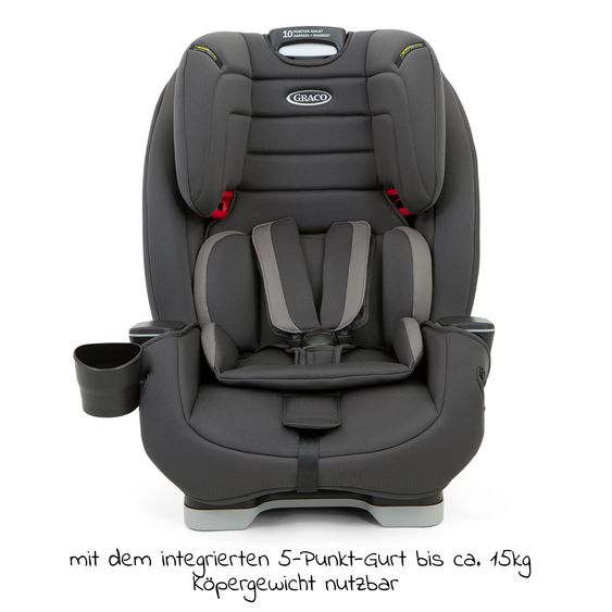 Graco Kindersitz Avolve Gruppe 1/2/3 - ab 9 Monate - 12 Jahre (9-36kg) inkl. Sitzverkleinerer, Becherhalter - Charcoal