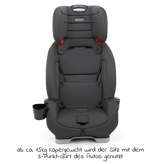 Graco Kindersitz Avolve Gruppe 1/2/3 - ab 9 Monate - 12 Jahre (9-36kg) inkl. Sitzverkleinerer, Becherhalter - Charcoal
