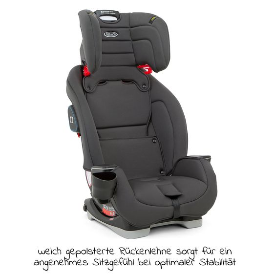 Graco Kindersitz Avolve Gruppe 1/2/3 - ab 9 Monate - 12 Jahre (9-36kg) inkl. Sitzverkleinerer, Becherhalter - Charcoal