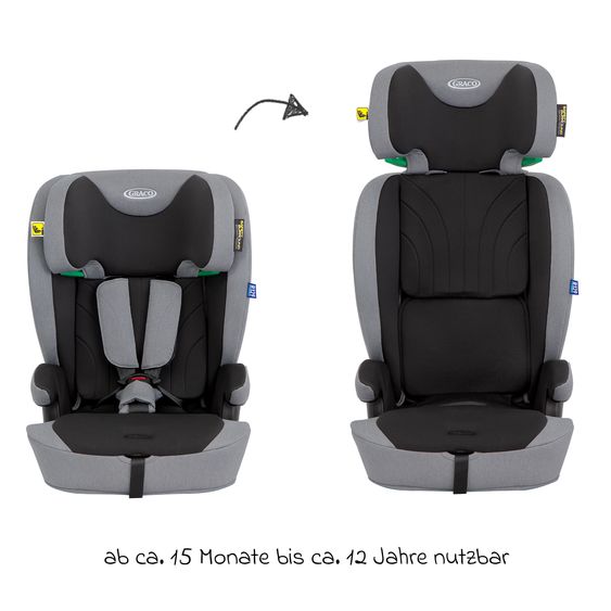 Graco Seggiolino auto Energi i-Size R129 da 15 mesi a 12 anni (76 cm - 150 cm) con Isofix e Top Tether - Meteor