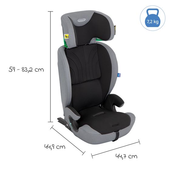 Graco Seggiolino auto Energi i-Size R129 da 15 mesi a 12 anni (76 cm - 150 cm) con Isofix e Top Tether - Meteor