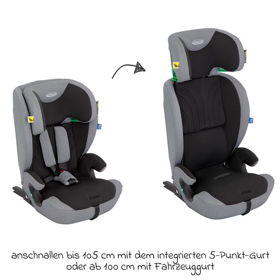 Graco Seggiolino auto Energi i-Size R129 da 15 mesi a 12 anni (76 cm - 150 cm) con Isofix e Top Tether - Meteor